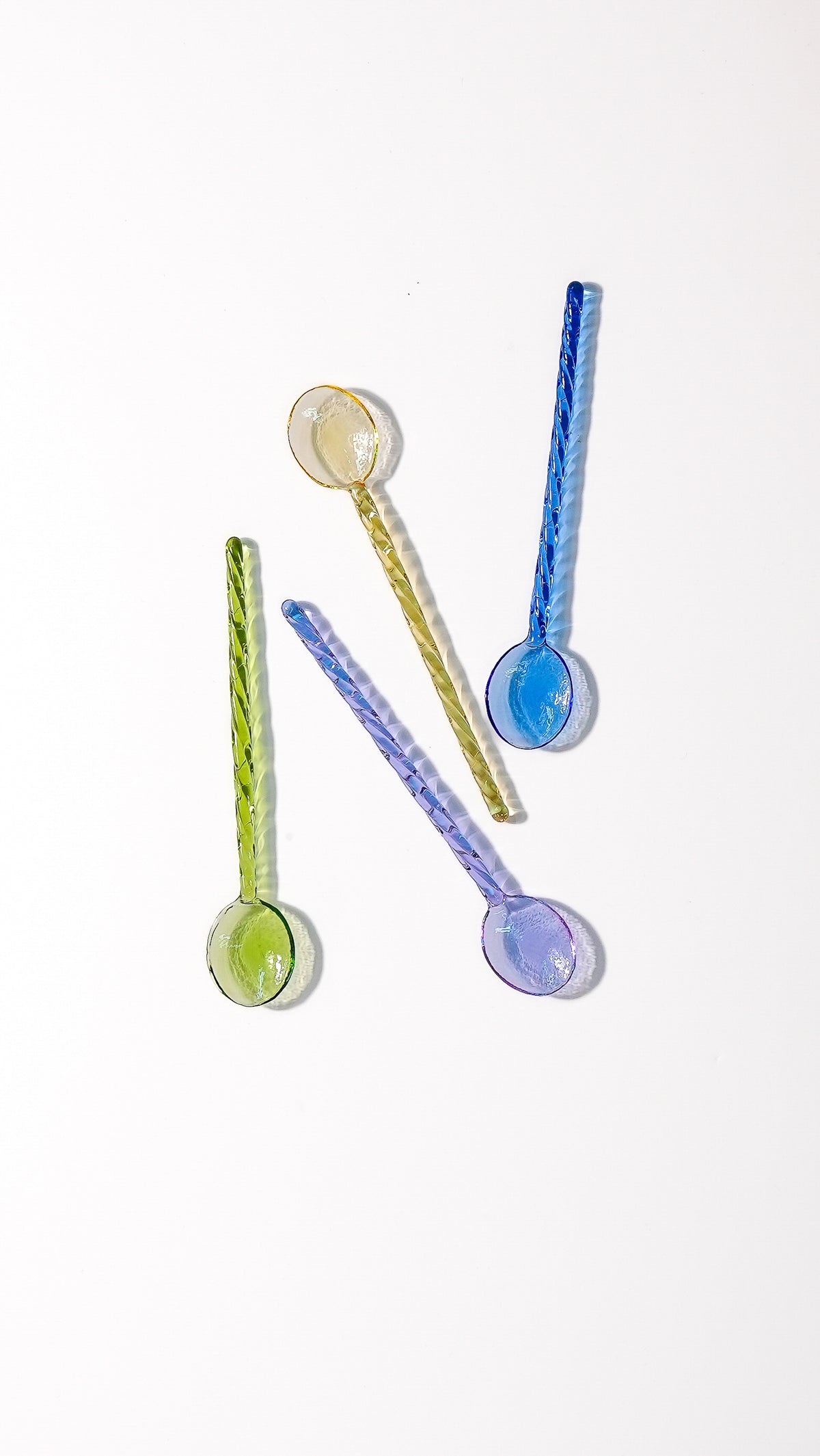 Set of 4 Colorful Spiral Borosilicate Glass Dessert Spoons